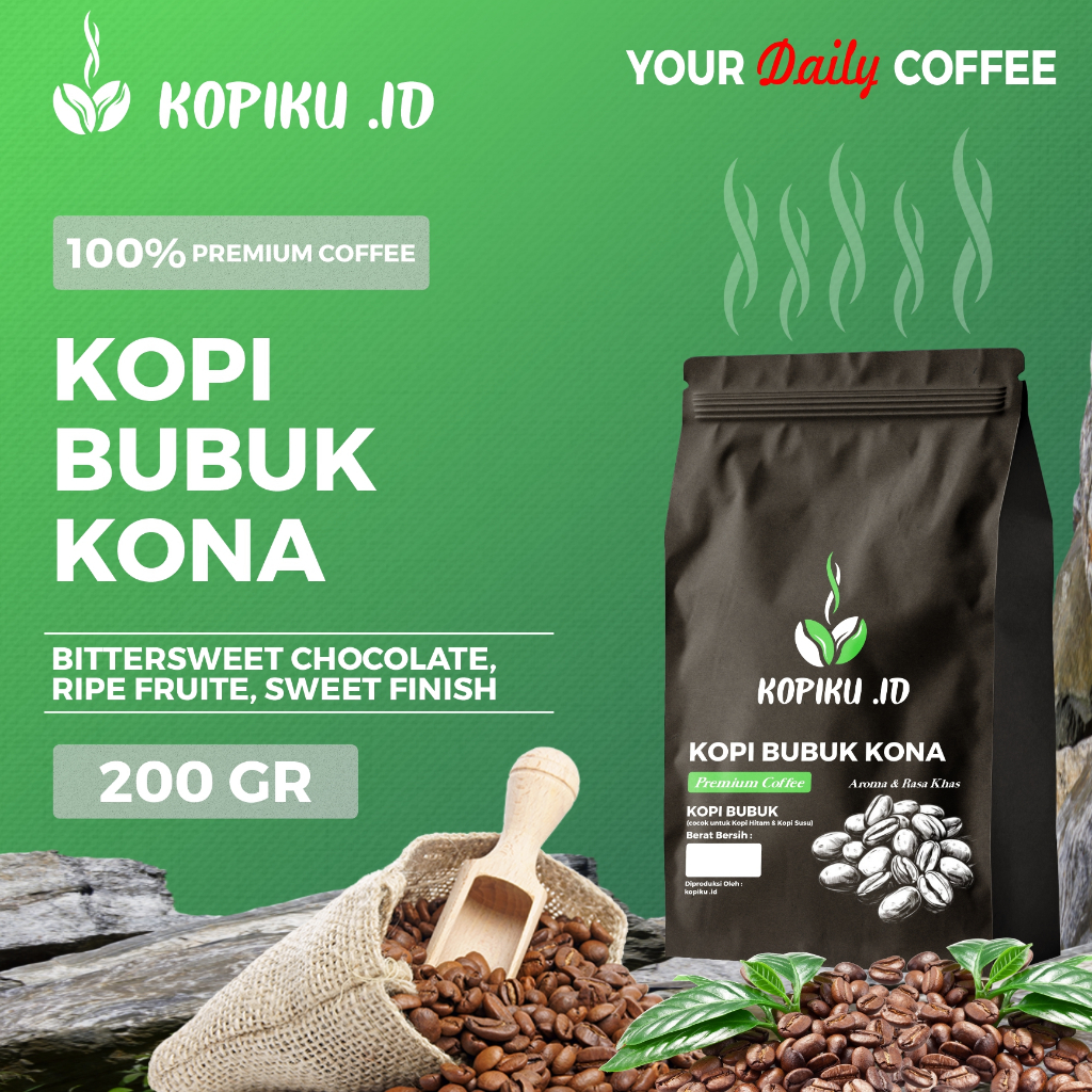 

Kopiku.id - Bubuk kopi Kona Premium Coffee Rasa & Aroma Khas 200gr