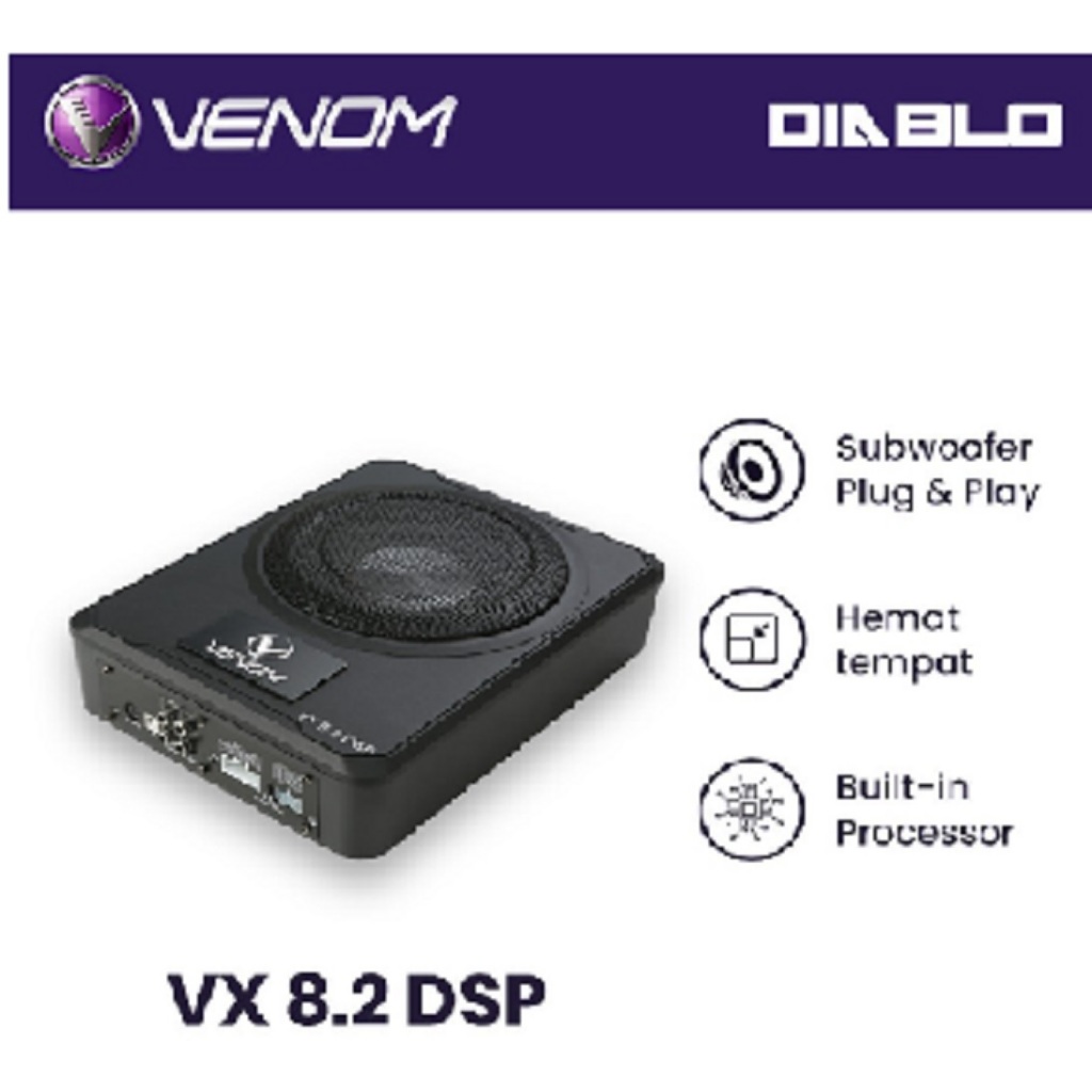 Venom Subwoofer Kolong Mobil Built-in DSP  VX 8.2 DSP Underseat Aktif Plug and Play