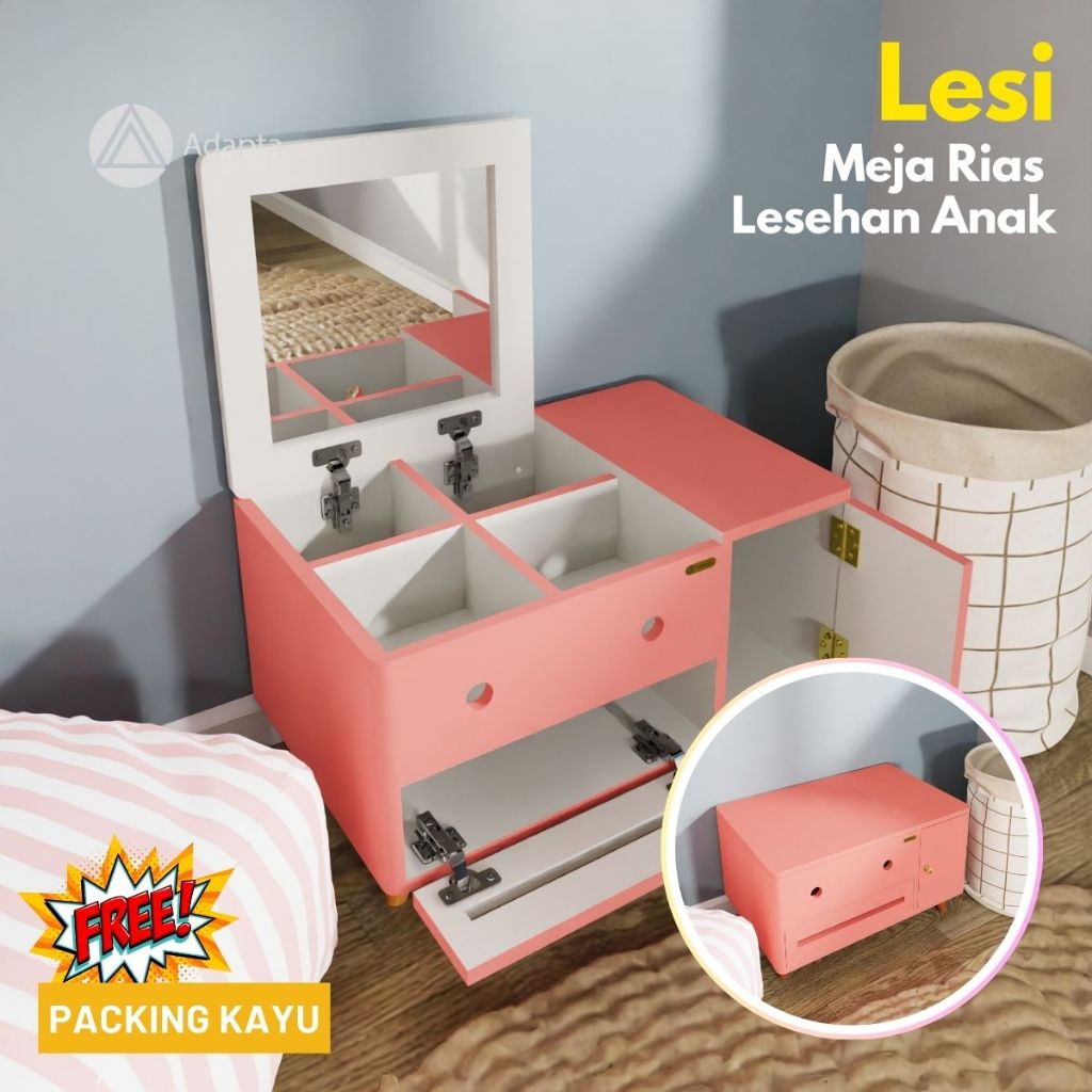 Adapta - Meja Rias Mini Lesehan Multifungsi untuk Anak Perempuan Warna Pink Aesthetic - LESI - E6