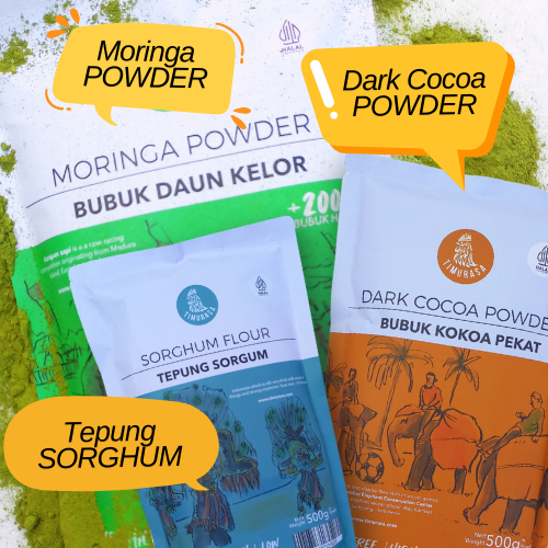 

PAHE MAKNYUS timurasa : Bubuk Daun Kelor, Tepung Sorghum dan Cokelat Bubuk Dark Cocoa