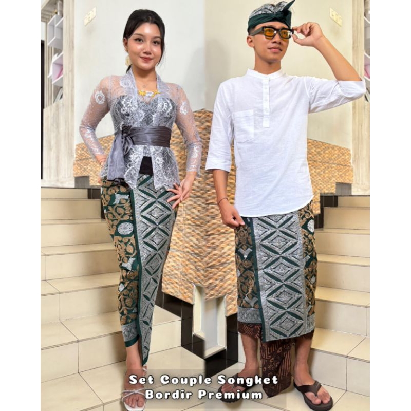 Set couple songket bali bordir kamen saput udeng