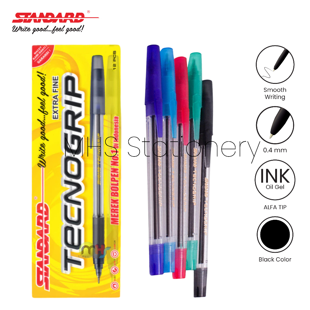 

STANDARD Bolpoin Pulpen Ballpoint Semi Gel Pen Pena TECNOGRIP 0.4 Extre Fine 1 Box 12 Pcs