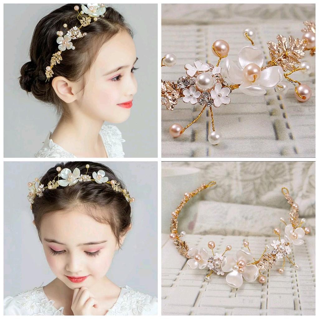 Silky Headpiece - Bandana Bunga Mutiara Putih - Hiasan Hijab / Rambut