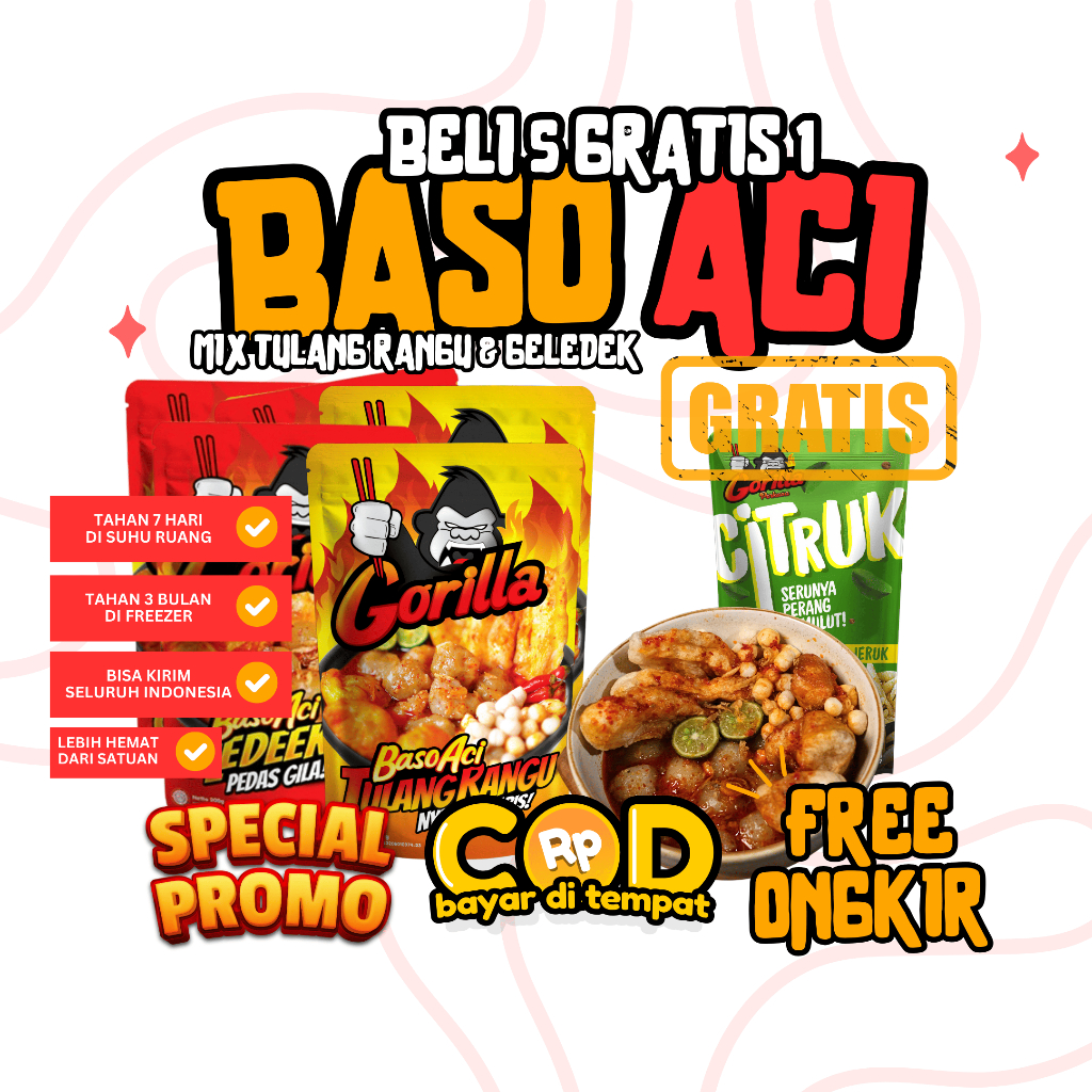 

(BISA COD) BASO ACI PEDAS MIX 5 PCS GRATIS 1 PCS CITRUK SNACK ORIGINAL DAUN JERUK
