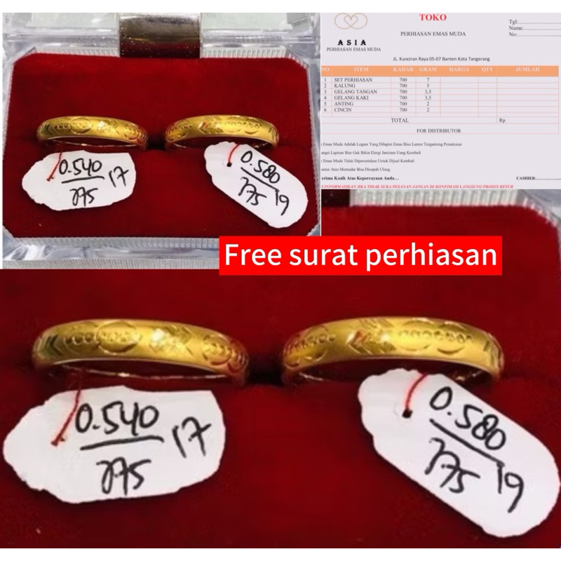 Cincin nikah Sepasang emas asli 375/8k Ada Surat