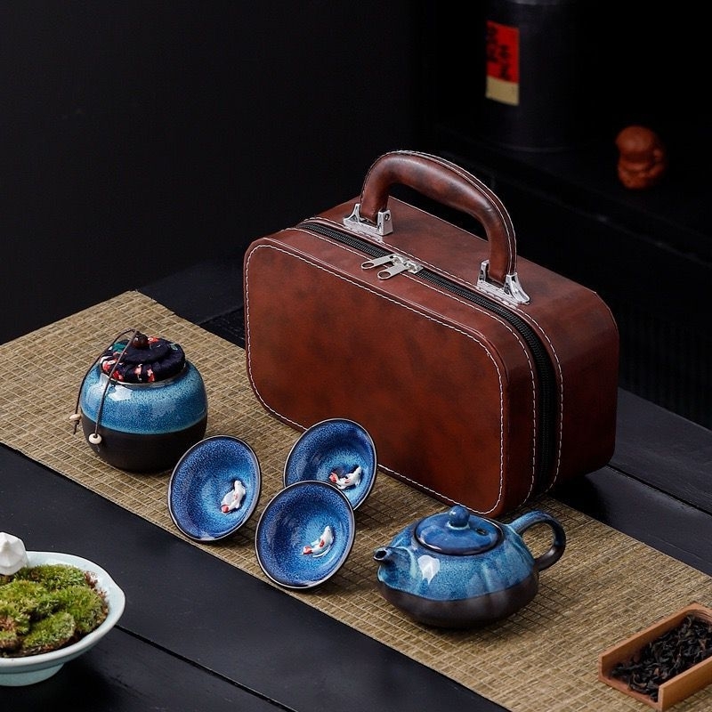 TEA SET IKAN KOI ANTIK KERAMIK JEPANG CANGKIR TEA SET HAMPERS TEA SET IKAN KERAMIK FREE KARTU UCAPAN