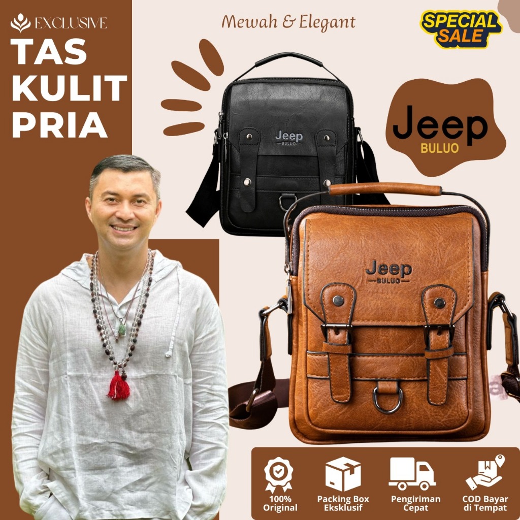 [TERLARIS] Fashion Pria Tas Selempang Jeep Pria Kulit Anti Air Original Jeep Tas Pria Kasual Premium