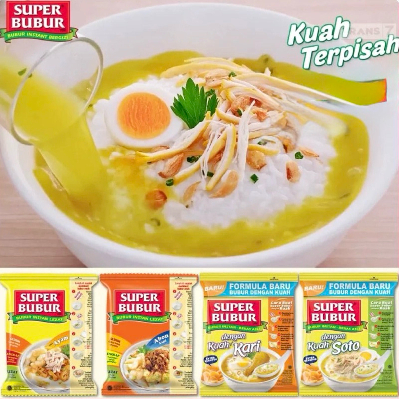 

Super Bubur Instant Bergizi / Kuah kari / Kuah Soto / Abon Sapi / Ayam