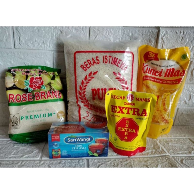 

parcel sembako (gula,beras,kecap,minyak& teh celup)