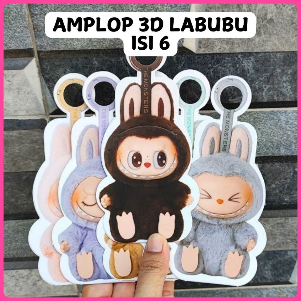 

Amplop 3D labubu isi 6 lucu unik 2025 thr lebaran angpau idul fitri karakter kartun gemoy