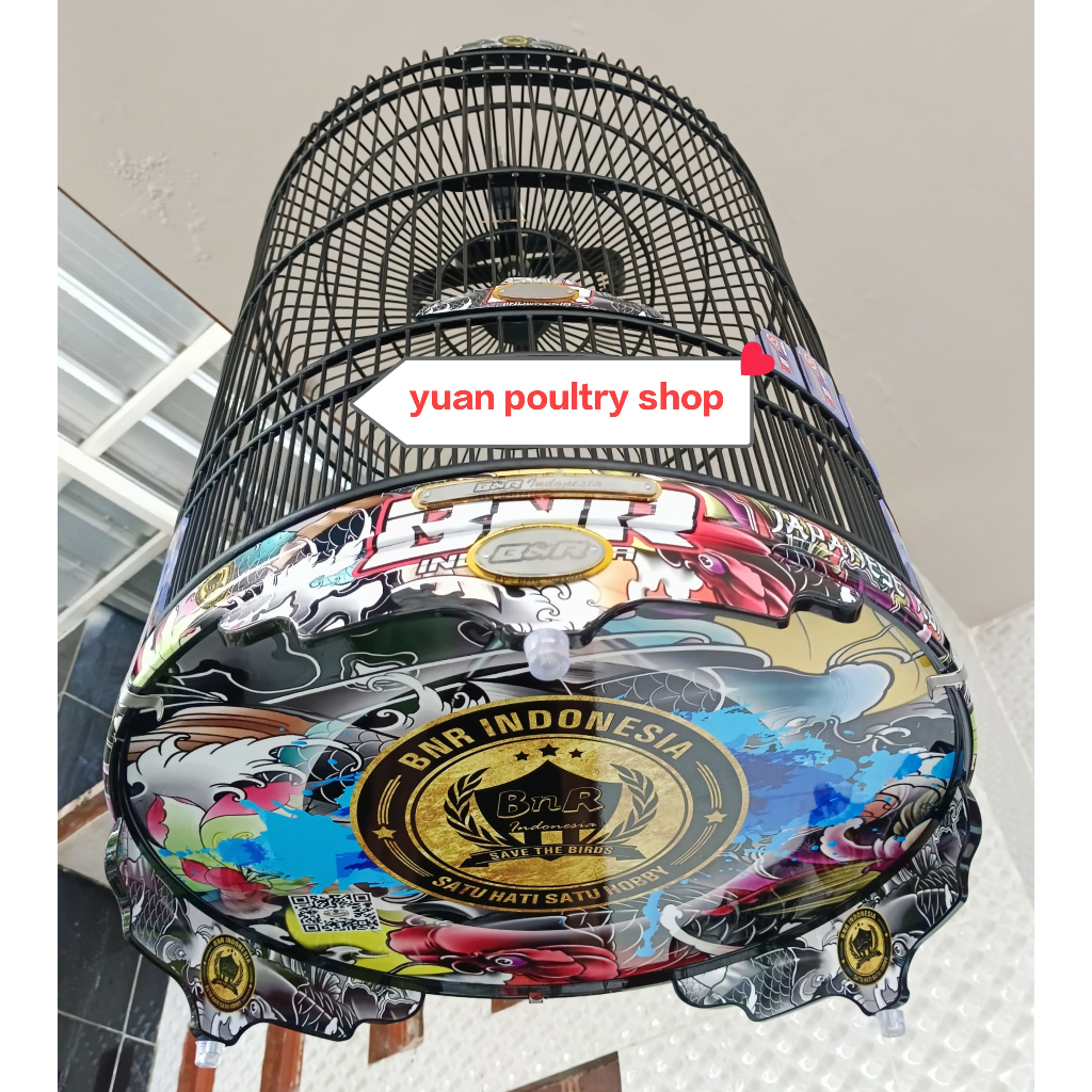 Sangkar murai bnr original motif IKAN KOI. sangkar b&r ori no 2 tebok pvc waterslide waterdecal prem