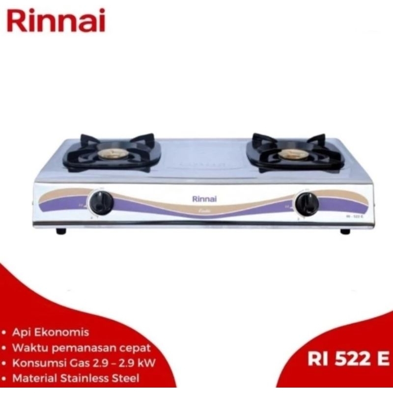 KOMPOR RINNAI 2 TUNGKU STAINLESS RI-522E KOMPOR RINNAI STAINLESS 2TUNGKU
