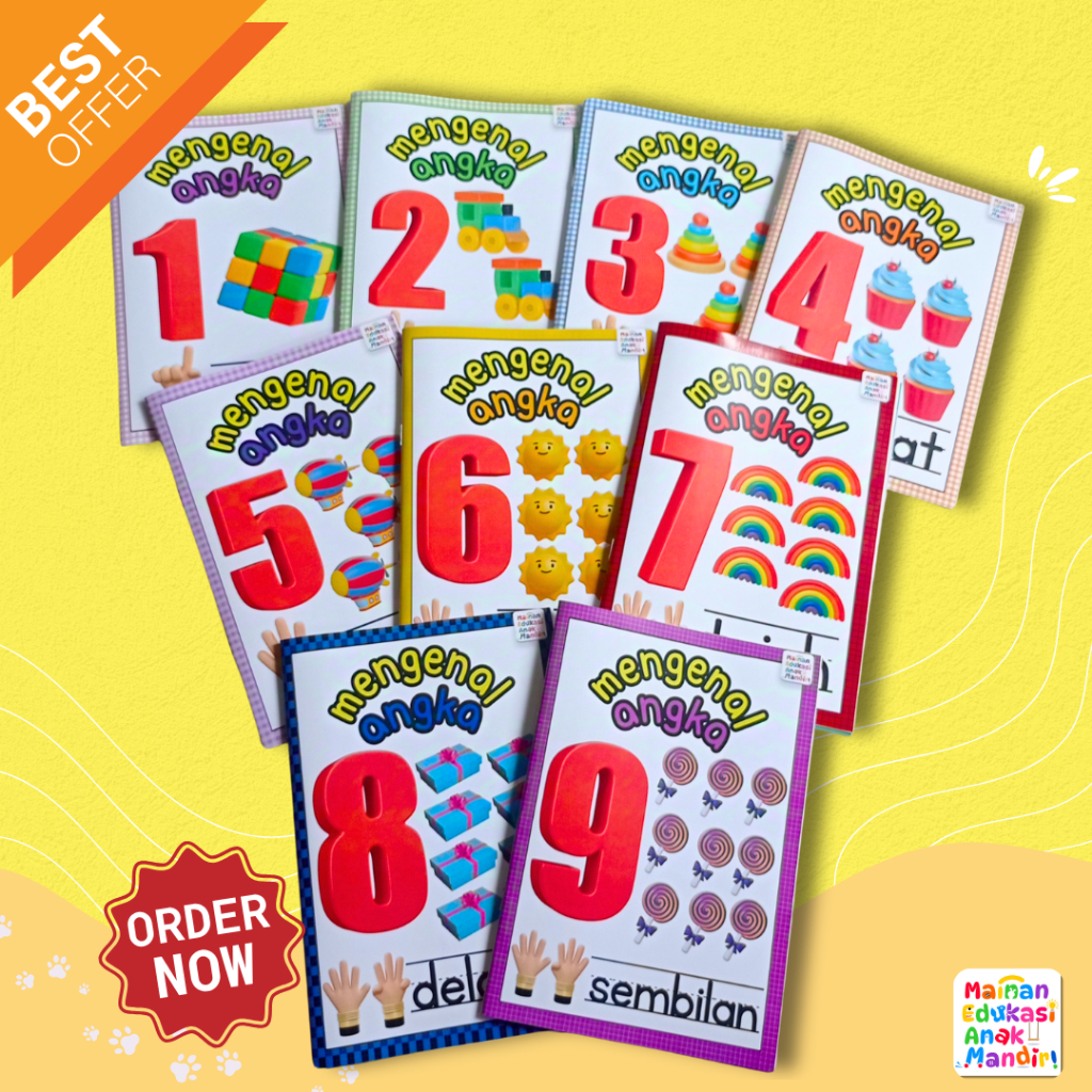 WORKSHEET ANAK  2 3 4 5 6 tahun Lembar Kerja ANGKA MATEMATIKA Belajar Berhitung Printable PAUD TK