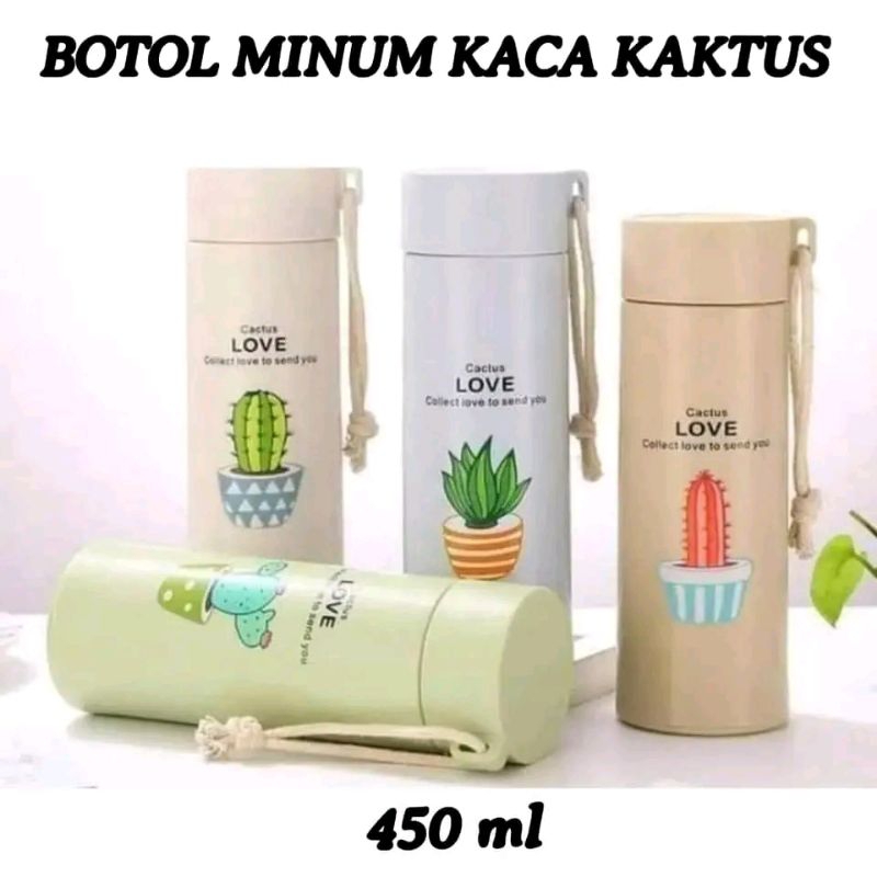 Botol kaca kaktus motif cantik non box - botol minum imfort