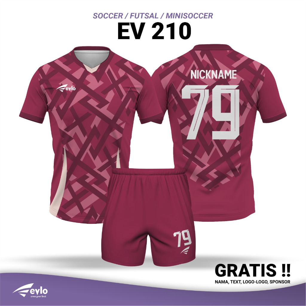 Setelan futsal Evlo EV 210 MAROON custom jersey bola full printing