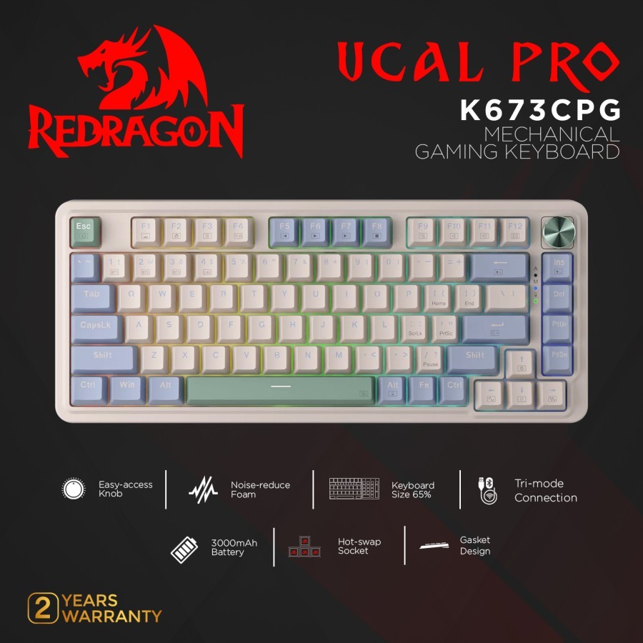 Redragon K673 PRO 75% Wireless Gasket RGB Gaming Keyboard - Merah/Putih