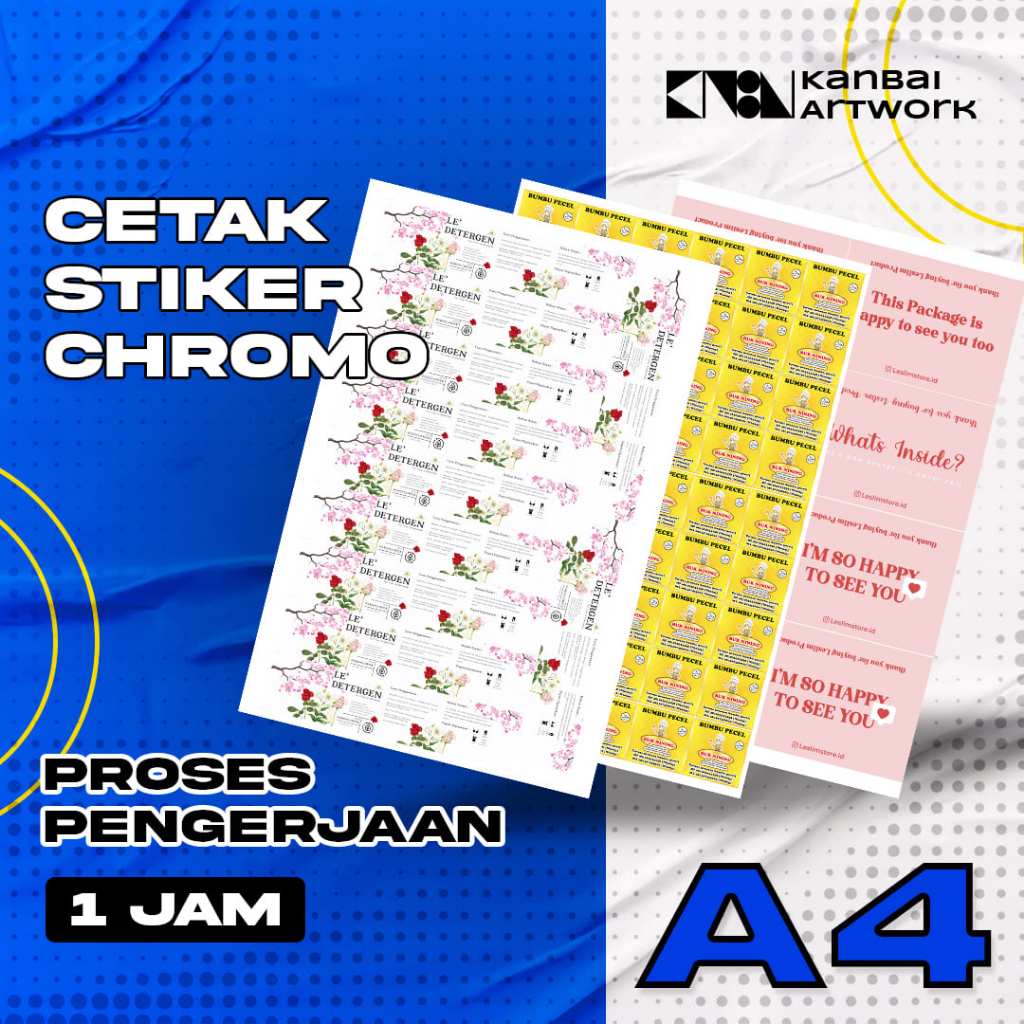 

50pcs - CETAK STIKER LABEL CHROMO KEMASAN A4 LAMINATING