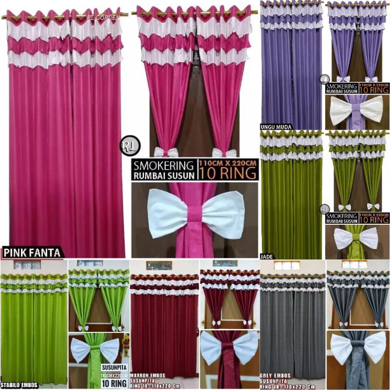 GORDEN SUSUN PITA EMBOS / GORDEN RUMBAI PONI SMOKRING 10 LUBANG UKURAN 110x220