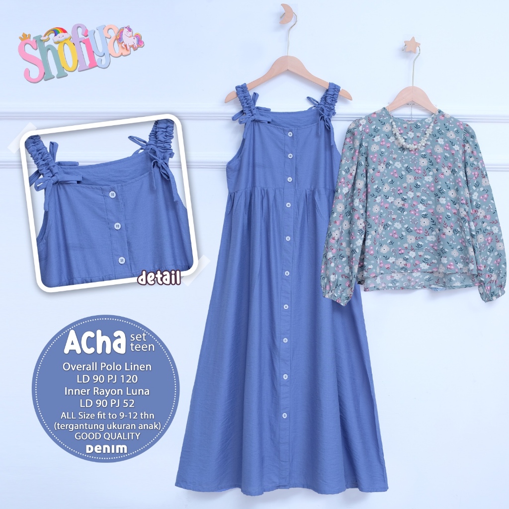 Acha Gamis Overall Inner Anak Perempuan Usia Tanggung Remaja Umur 9-12 tahun baju lebaran 2025