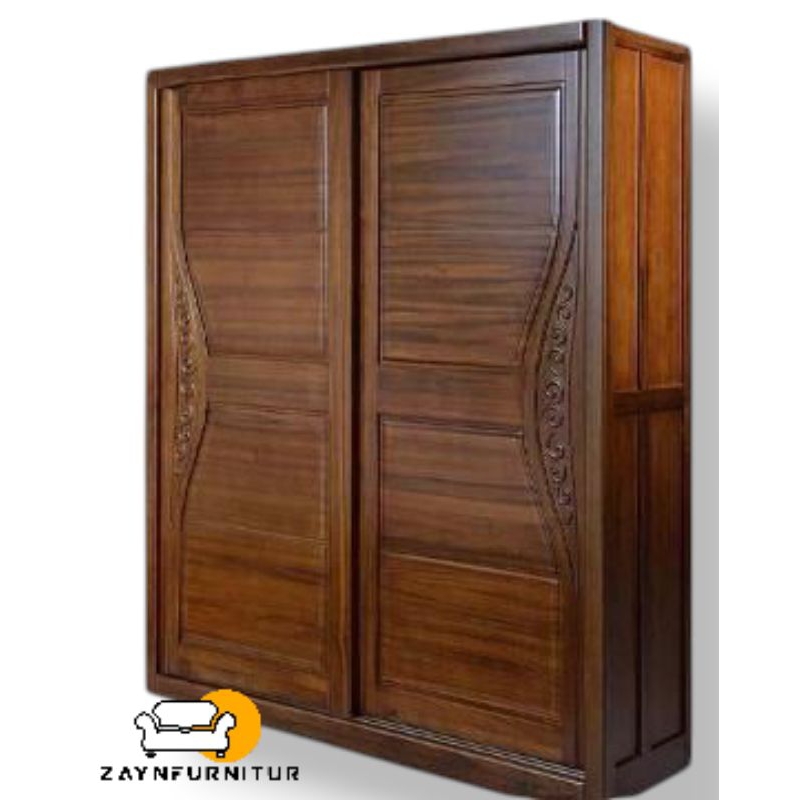 Lemari Jumbo Pintu 2 Sleding Kayu Jati Jepara