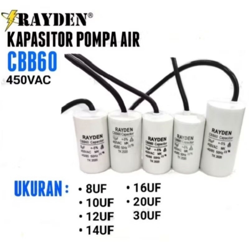 Kapasitor Pompa Air CBB60 450V AC Body Bulat
