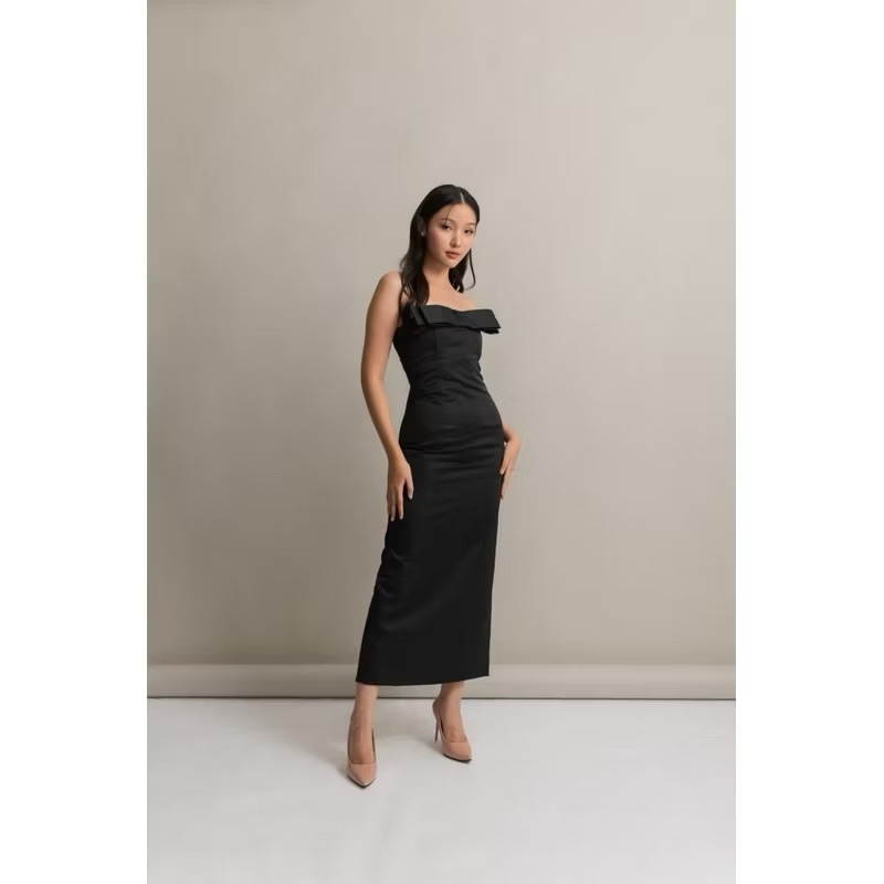 LOUVRE - NAOMI BLACK DRESS | Longdress elegan gaun pesta party premium satin prewedding bridesmaid