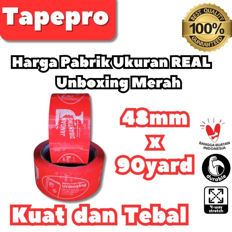 

Lakban Unboxing Merah 48mm x 72yard 90yard x 45mm / Super Lengket Tebal Kuat