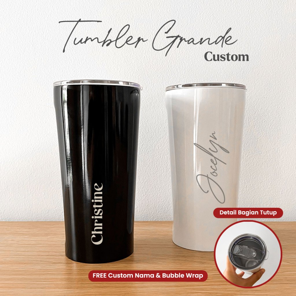 Tumbler Grande Custom Nama Tumblr Stainless Grafir Logo Kado Custom Tulisan Nama atau Logo Hadiah