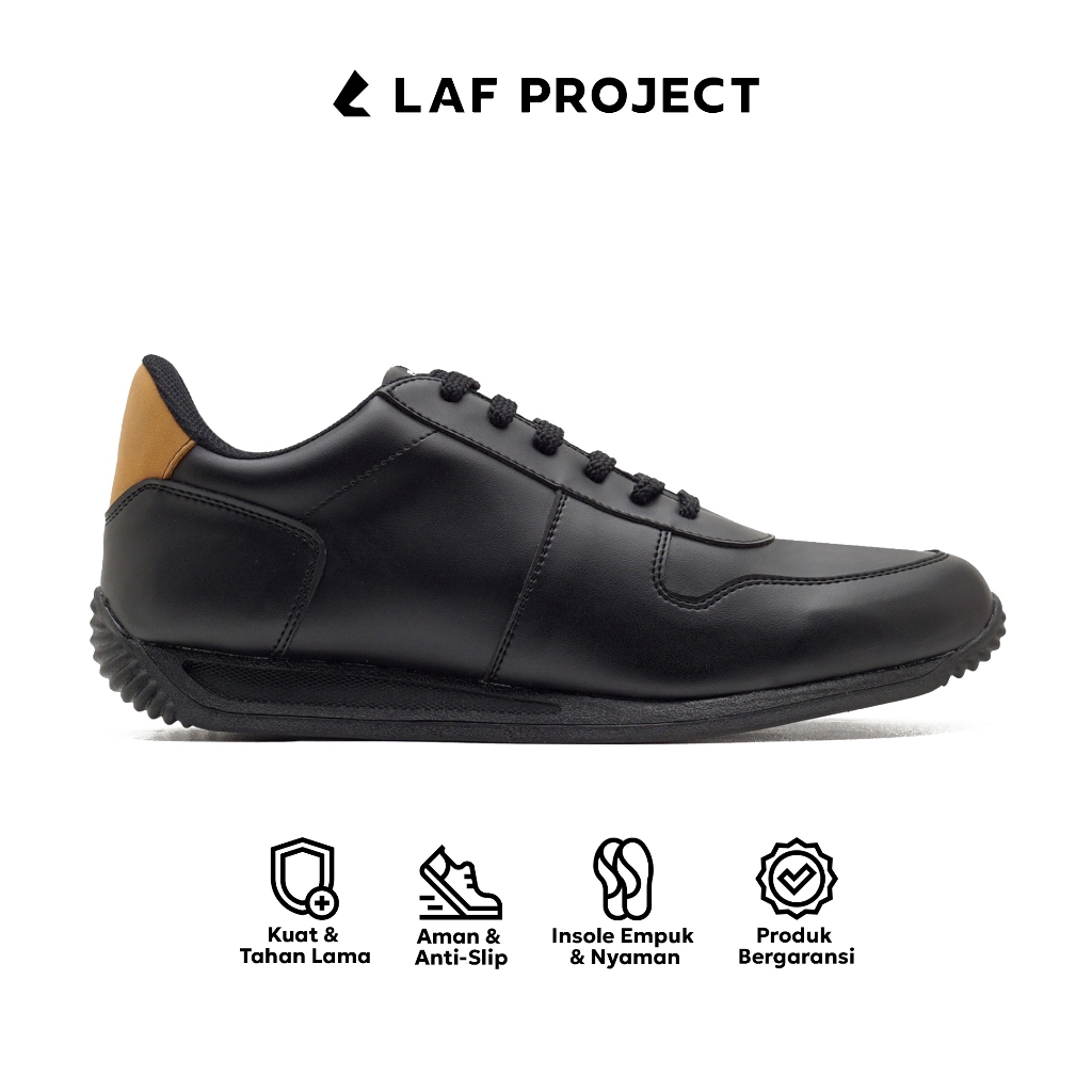 Sepatu Sneakers Pria Hitam Polos Casual Kerja Kantor Keren Original Premium Aruna LAF Project