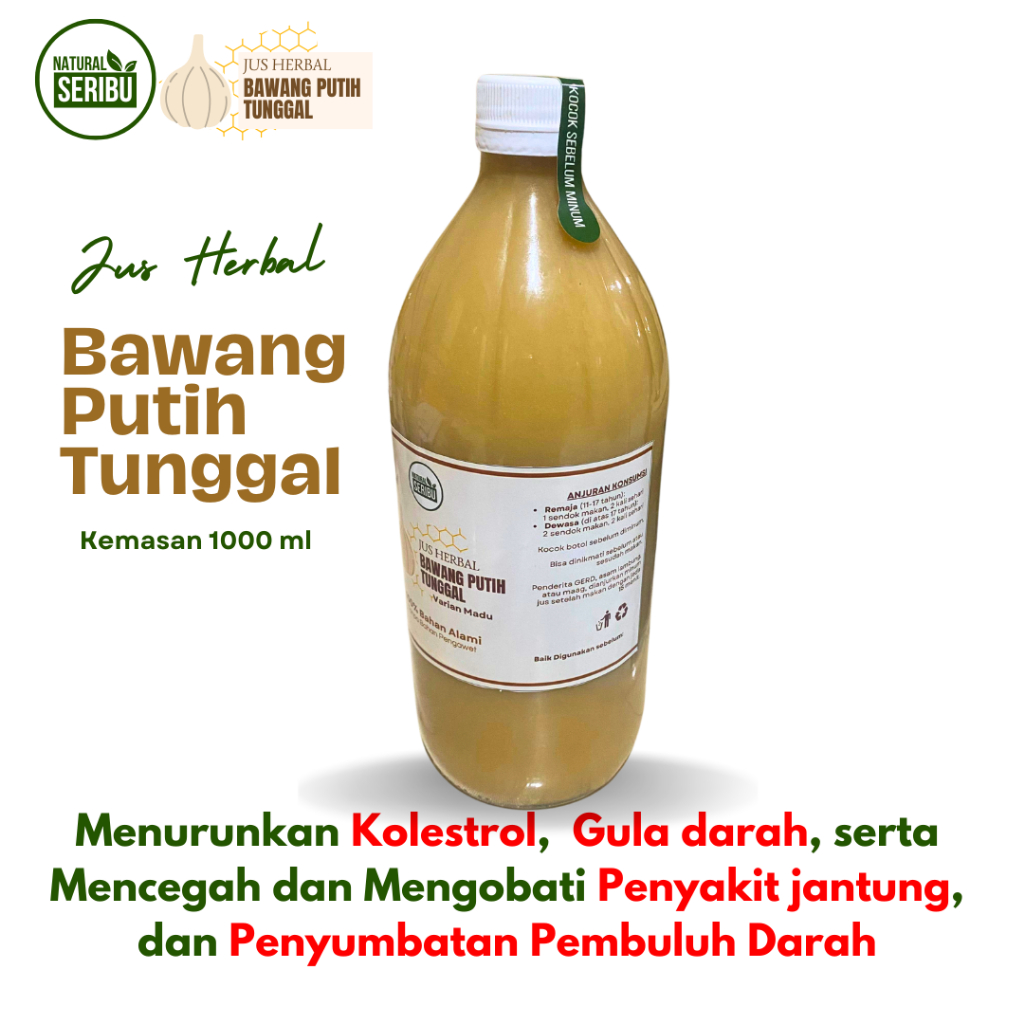 

Jus Bawang Putih Tunggal 100% Alami - Jahe Merah, Lemon, Cuka Apel & Madu - 1000 ml Herbal Sehat