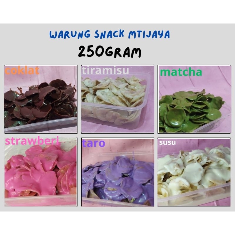 

KRIPIK PISANG all varian COKLAT,TARO,TIRAMISU,MATCHA,STRAWBERI DAN SUSU BERAT BERSIH 250 GRAM