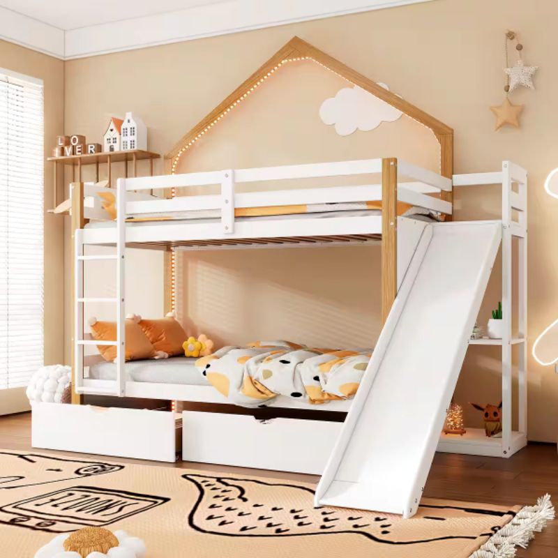tempat tidur tingkat 2 bahan kayu solid