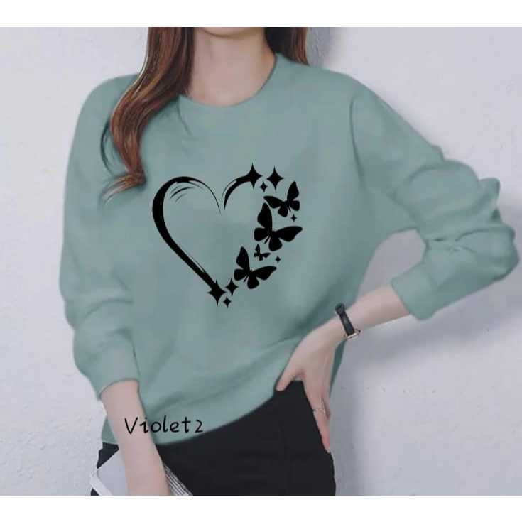 KAOS ATASAN WANITA LENGAN PANJANG DEWASA MOTIF Love Kupu GAMBAR WANITA TRENDY GAMBAR CETAK PRINT DTF