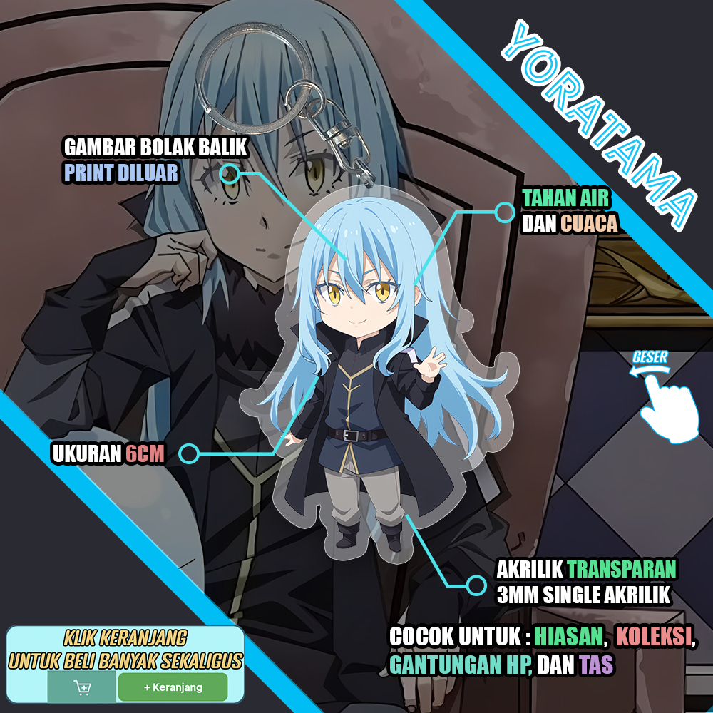 Gantungan Kunci Rimuru Tensei Shitara Slime, Keychain Anime Lucu