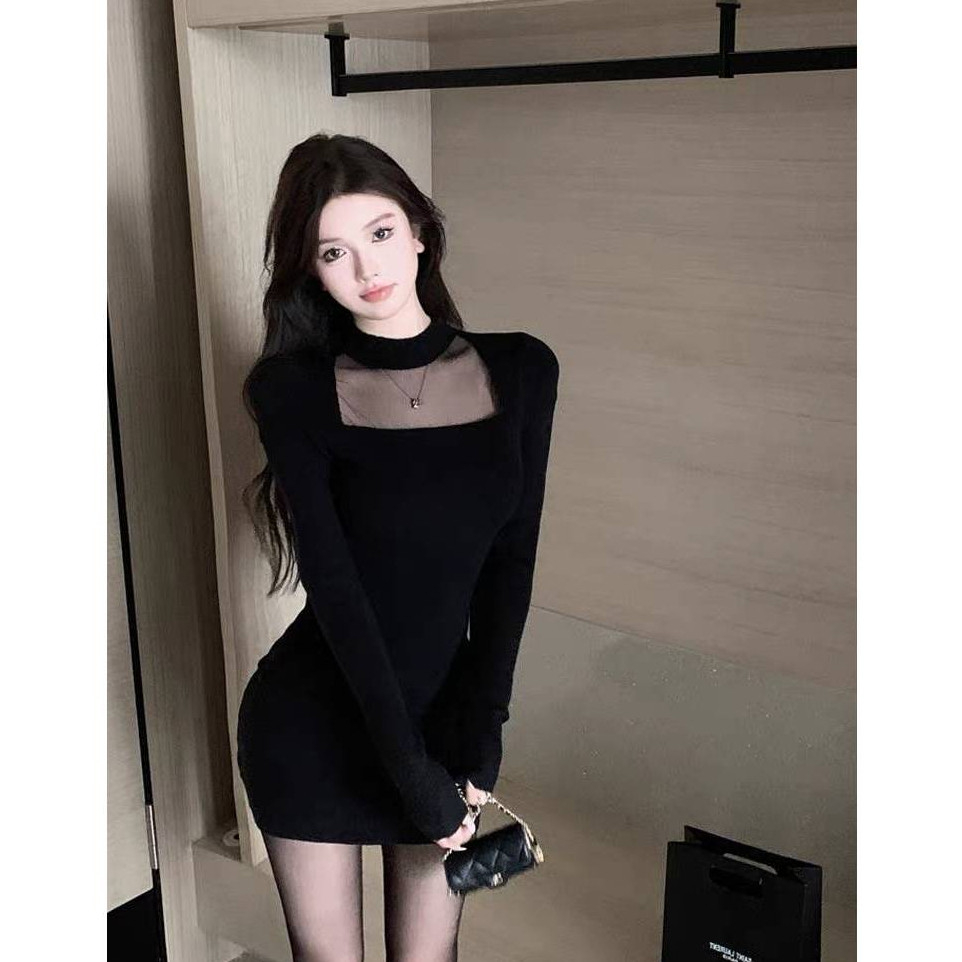 YIMITA mini mewah elegan dress press body sexy lace dress hitam wanita kekinian party korean style l