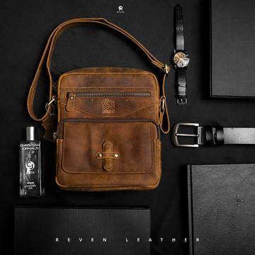 Sling Bag Tas Selempang Pria Kulit Asli Reven  Bag Tas pria Kekinian Trendy Tas Branded Pria Cowok R