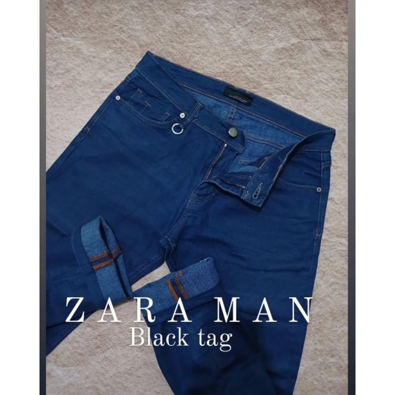 jeans pria zara man bahan coated ngaret model slimfit bekas second preloved