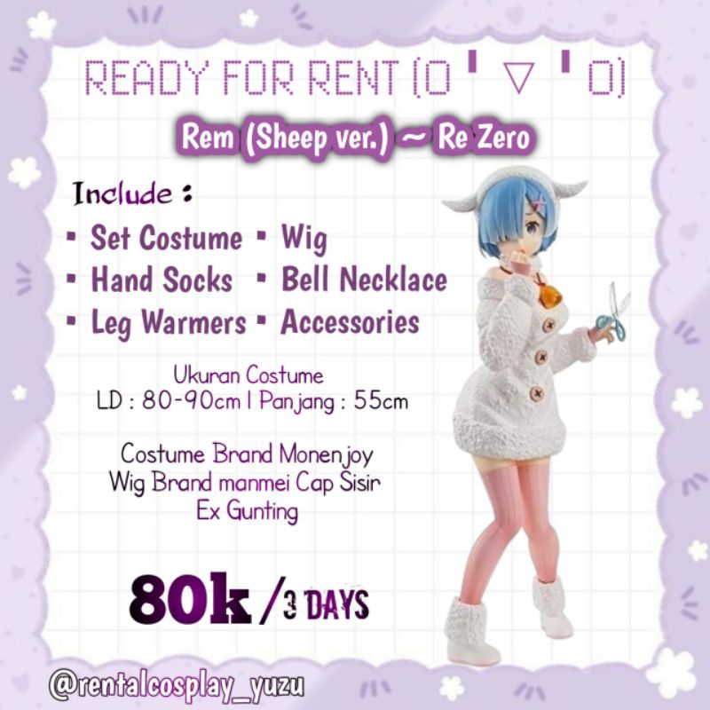 RENTAL/SEWA REM SHEEP VERSION RE ZERO COSPLAY ANIME KOSTUM COSUME