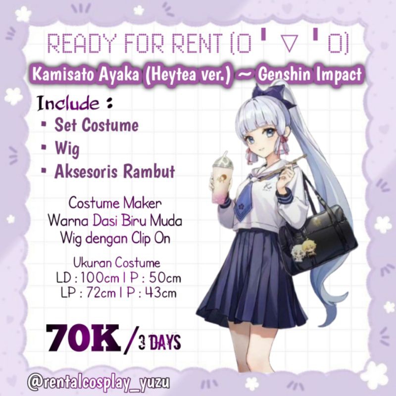 RENTAL SEWA AYAKA HEY TEA VERSION COSTUME COSPLAY ANIME GENSHIN IMAPCT KOSTUM