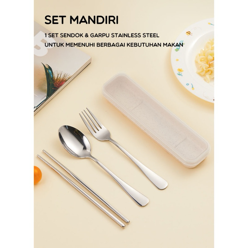 Miniso x Bonbox Tableware Set Sendok garpu sumpit stainless steel / alat makan set