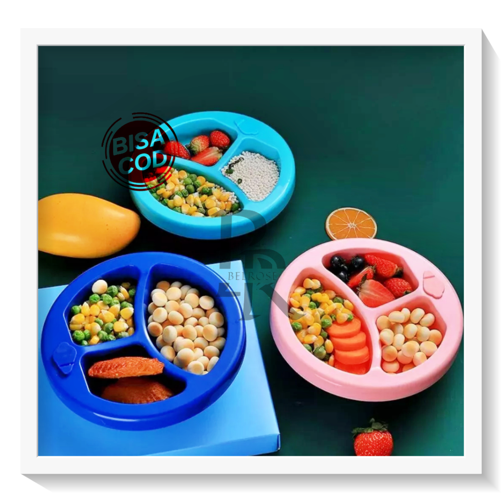 Piring penghangat makanan bayi 3 sekat bahan plastik / Piring Makan Bayi / Piring Makanan anak
