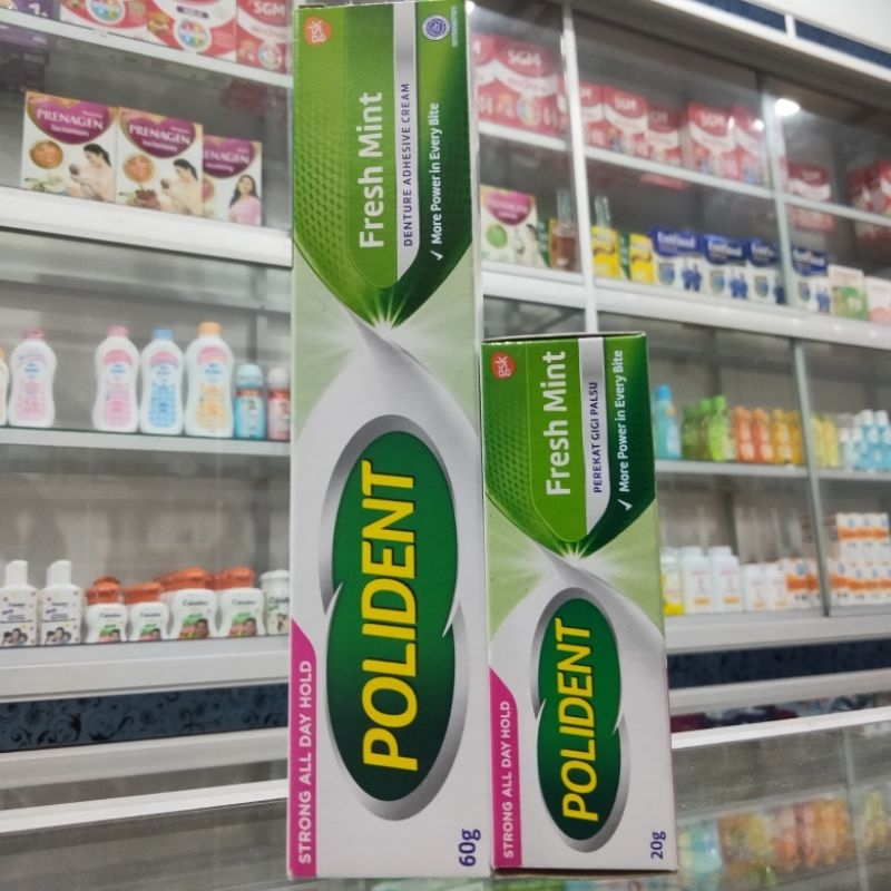 POLIDENT lem gigi perekat gigi palsu fresh mint 60g & 20g