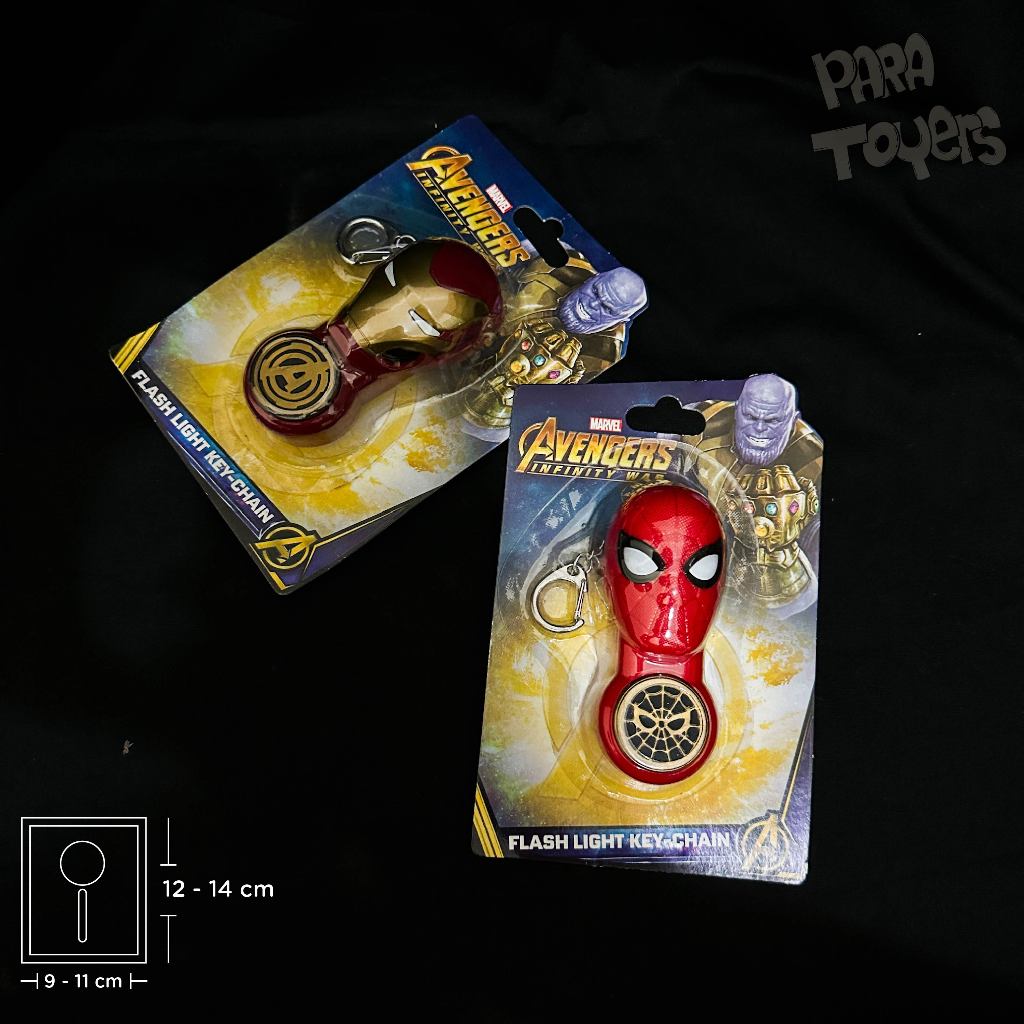 Gantungan Kunci Iron Man Spider-Man Marvel Avengers Flashlight Keychain Lampu Mainan Anak