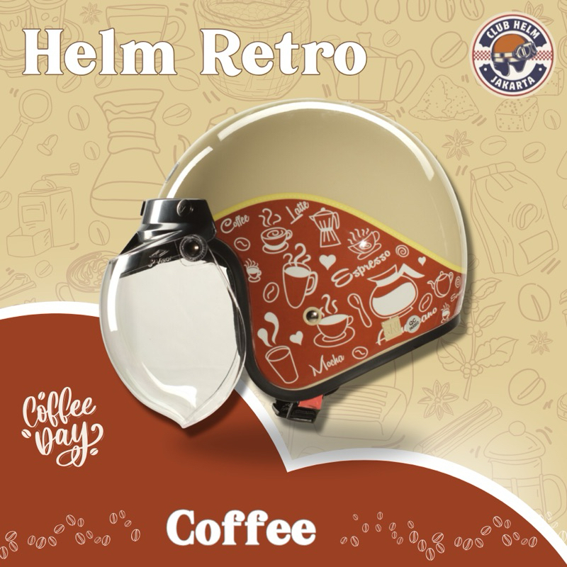 Helm Retro Bogo Dewasa SNI Motif COFFEE KOPI CREAM
