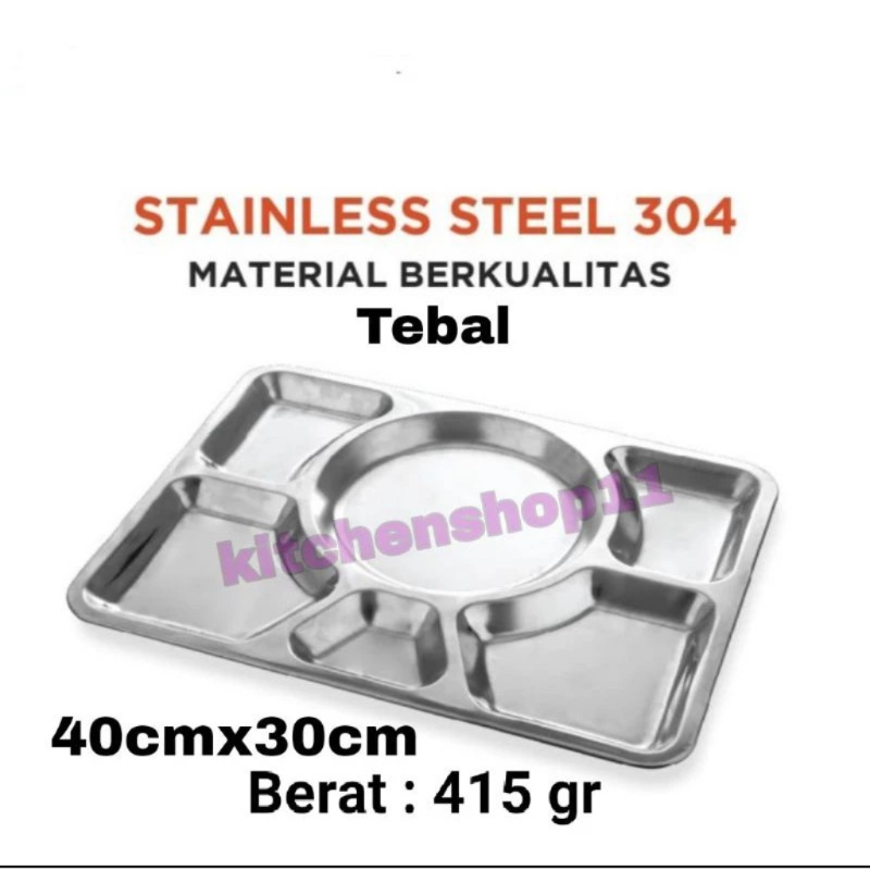 FOOD TRAY Tebal / piring nampan stainless sekat 6 / ompreng rumah sakit sekat stainless / meshtray p