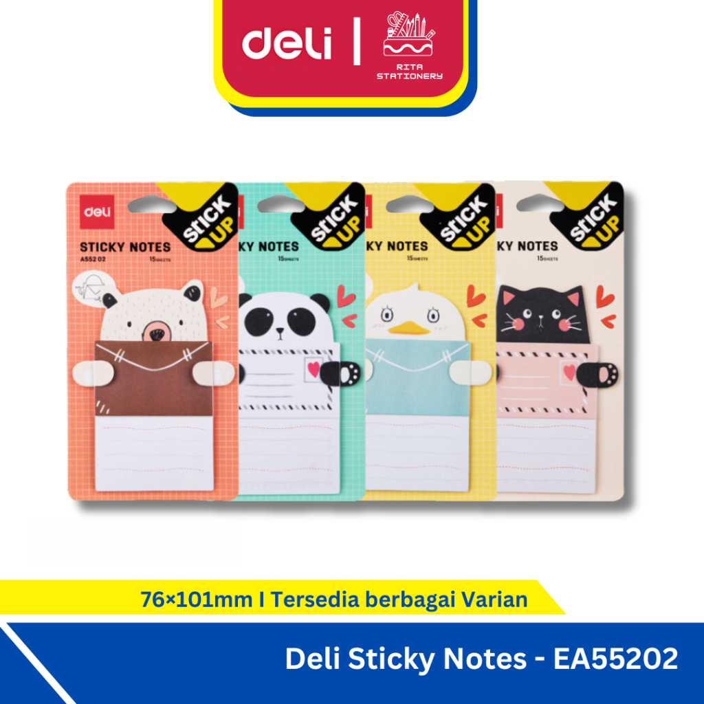 

Deli Sticky Notes/Memo tempel - 76×101mm 15 sheets Lucu Panda Kucing Beruang Ayam - EA55202