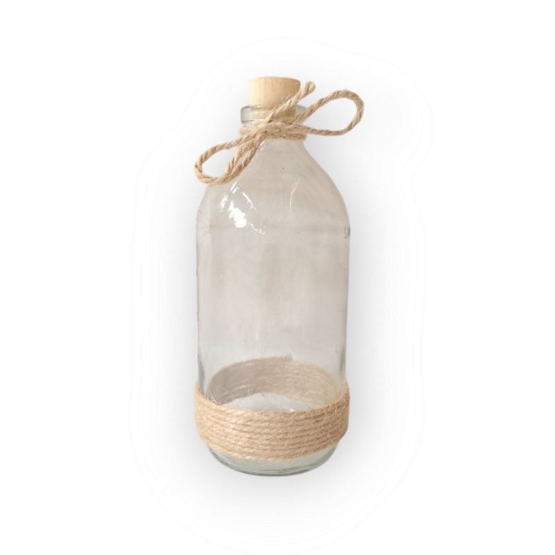 Botol kaca vas bunga 500 ml botol kaca eastetik botol kaca souvenir botol kaca tutup kayu + tali ram