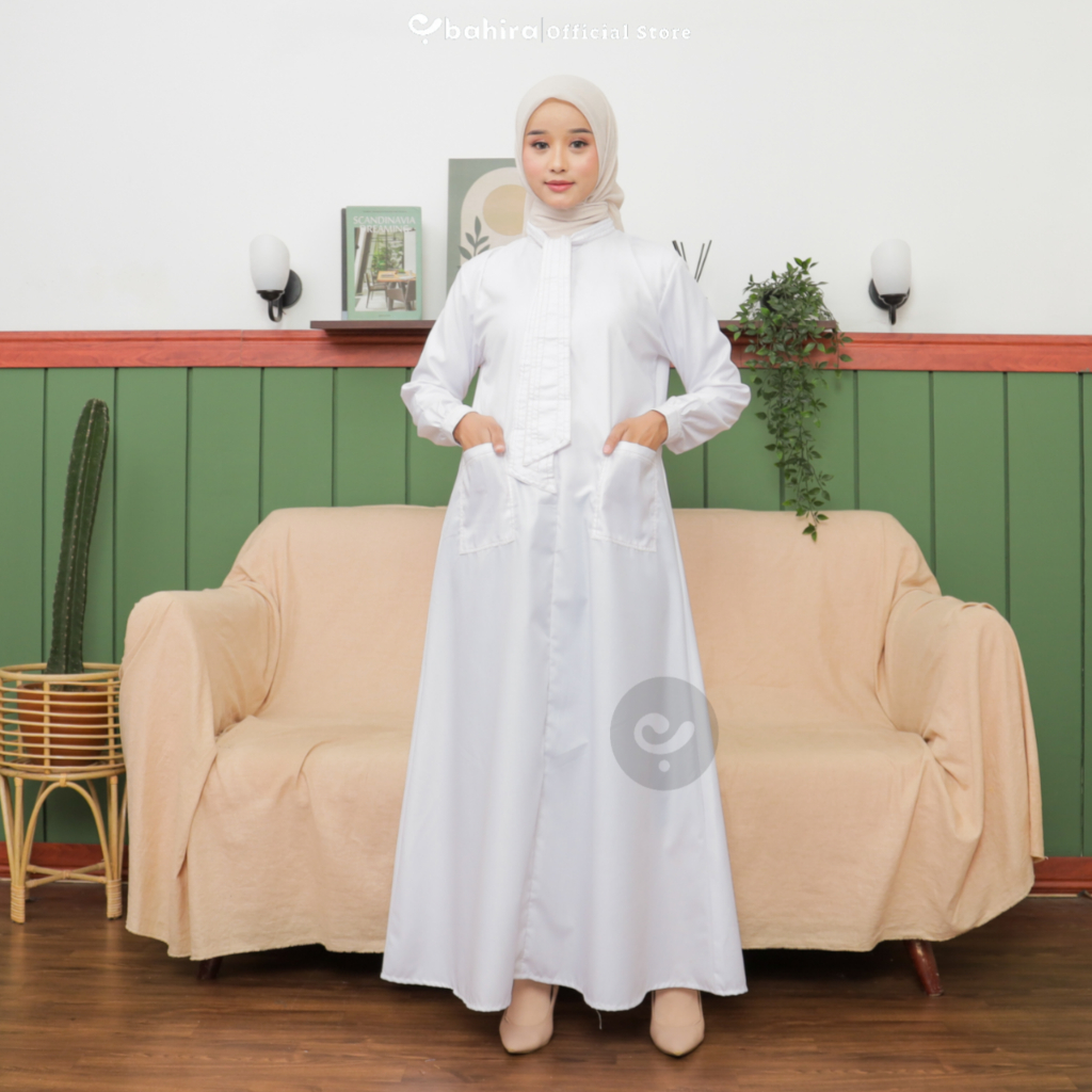 BAHIRA - Gamis Putih Hitam Umroh dan Haji Toyobo FD Abaya Danesha
