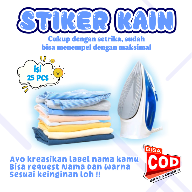 Label Nama Baju isi 25 pcs Stiker Kain Nama Custom  Stiker Kain Setrika Label Baju