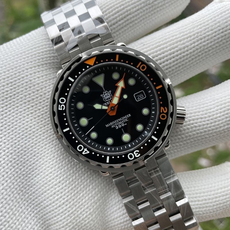 STEELDIVE LIMITED EDITION TUNA JUBILLE GREEN MARKER ORANGE BEZEL STEEL 316 L SAFIR + AR COATING CERA